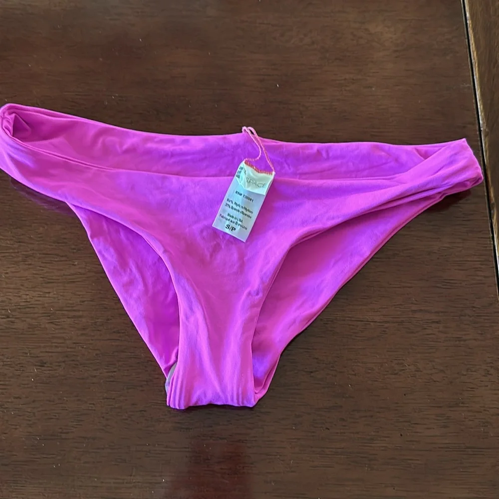 LSPACE by Monica Wise Neon Pink Low Rise Bikini‎ Bottom Swimwear S